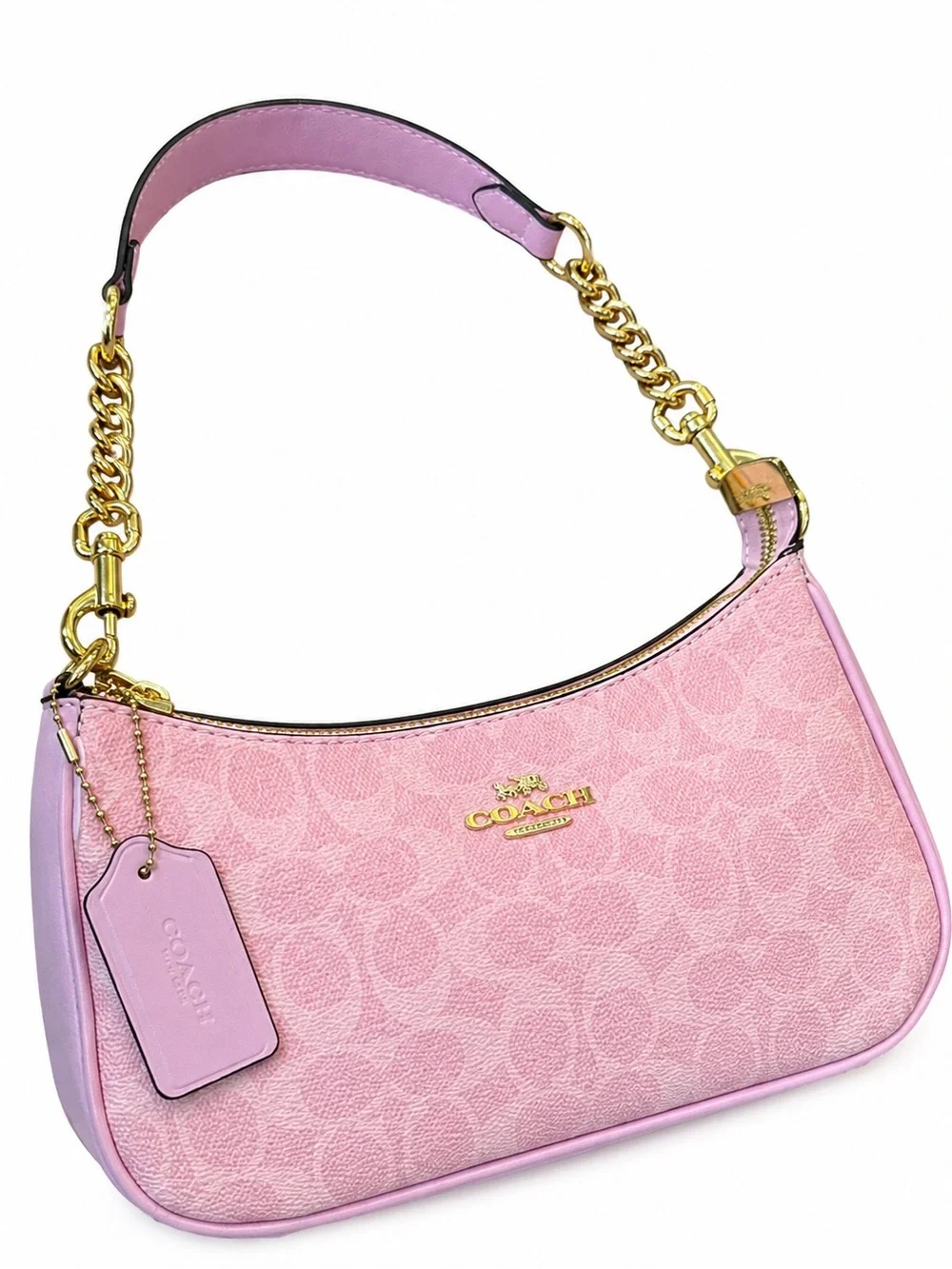 Coach Pink Signature Mini Shoulder Bag with Gold Chain